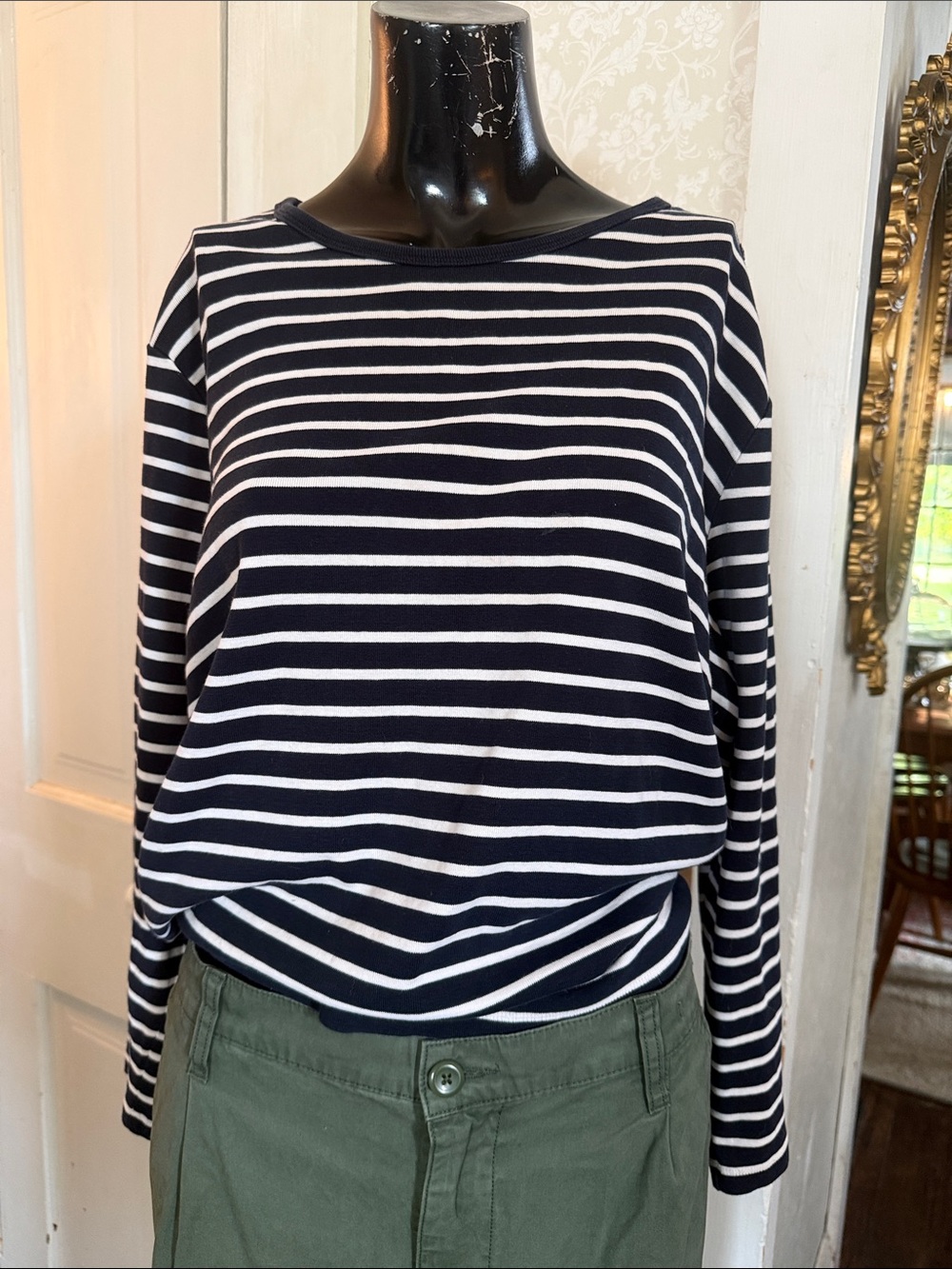 Lauren Ralph Lauren 100% Cotton Navy White Striped Top XL